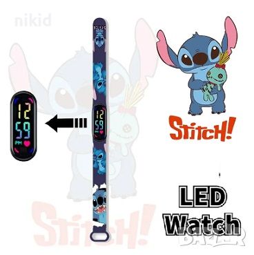 Led Стич Stitch Лило детски часовник електронен тип гривна, снимка 5 - Детски - 45635284