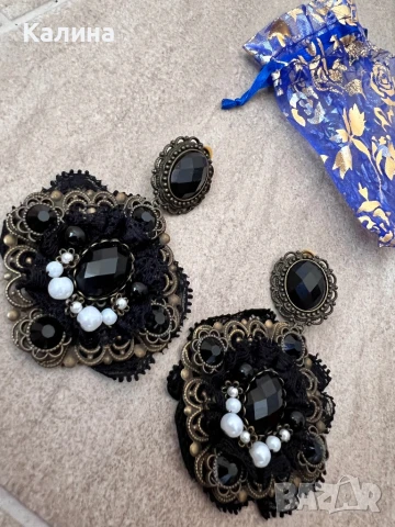 ЧИСТО НОВИ Ръчно изработени обеци в черно 