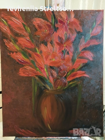 Оригинальная картина маслом ГЛАДИОЛУСЫ