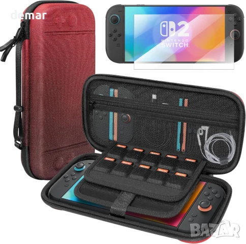 Защитен калъф за Nintendo Switch 2 2025 за пътуване, протектор за екран, червено и черно
