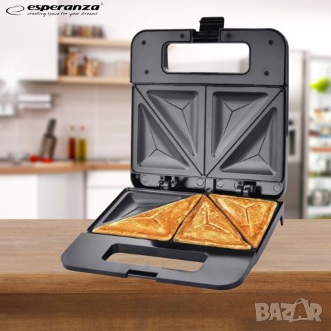 Тостер-сандвич Esperanza EKT010 Parmigiano, 1000W, триъгълник, Черен, 2 ГОДИНИ ГАРАНЦИЯ, снимка 4 - Тостери - 46668510