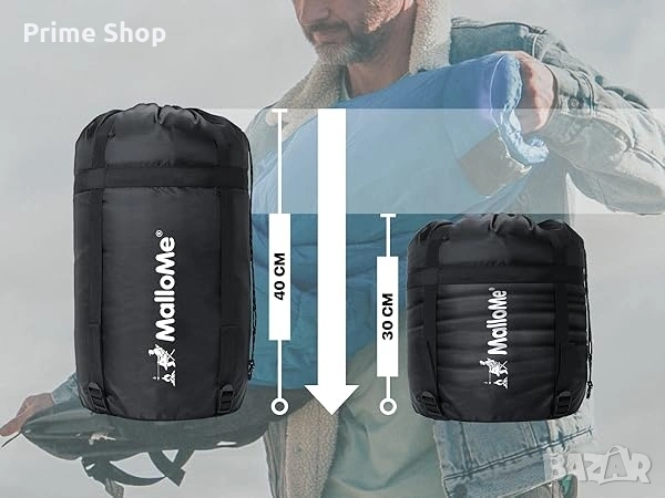 Спален чувал MalloMe, 3-сезонен, водоустойчив, до 183см, снимка 15 - Надуваеми легла - 53753579