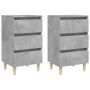 vidaXL Нощни шкафчета крака дървен масив 2 бр бетонно сиви 40x35x69 см（SKU:805896