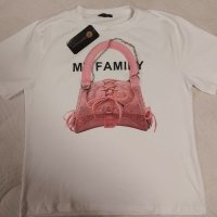 Тениска Универсална бяла с розова чанта цена 30лв, снимка 1 - Тениски - 45626902