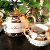 Златен чайник и захарничка⚜️ Staffordishire Gibson⚜️, снимка 2 - Декорация за дома - 45495379