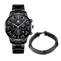 Мъжки елегантен водоустойчив часовник BASID с гривна, снимка 1 - Мъжки - 45004651
