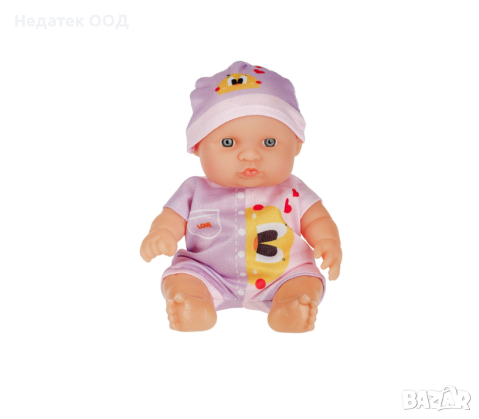 Бебе кукла, с лилав гащеризон, 22 см, снимка 1