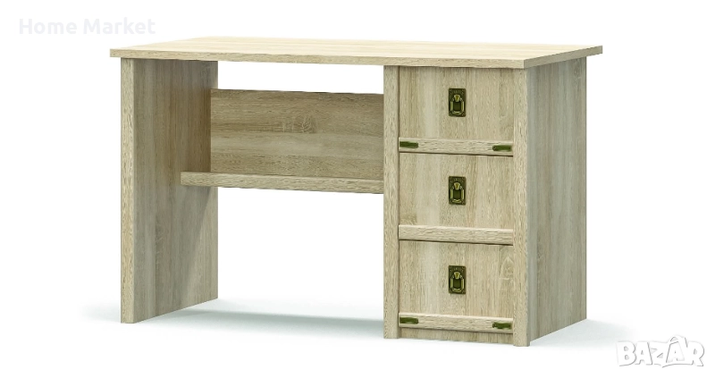 Бюро VALENSIA 3Ш дъб сонома  Метални дръжки. Декоративни метални планки.  Материал - корпус - ЛПДЧ 1, снимка 1