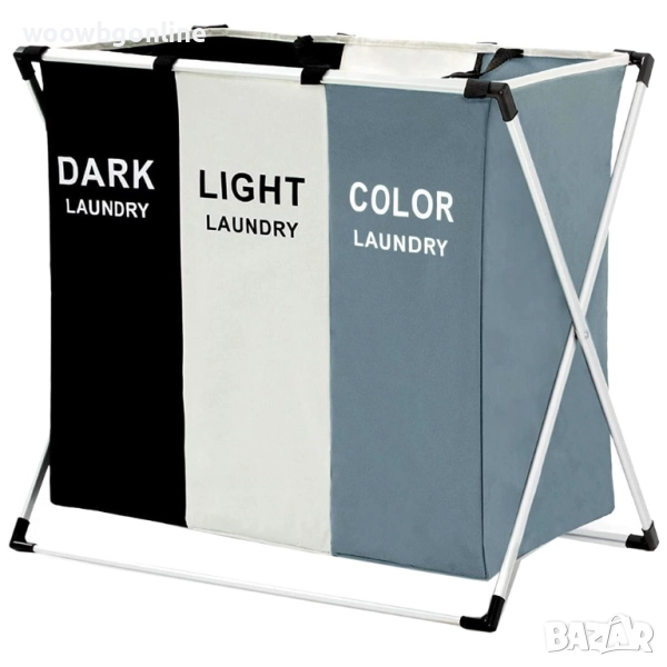 Кош за пране с 3 отделения – сгъваем, 135 л, снимка 1