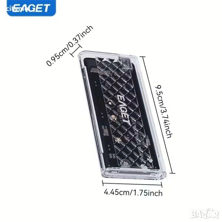 EAGET кутия за M.2 NVMe SSD, USB 3.2 Gen 2 (10 Gbps), прозрачна с RGB, PCI-E M2 M-Key 2280 2260 2242, снимка 1