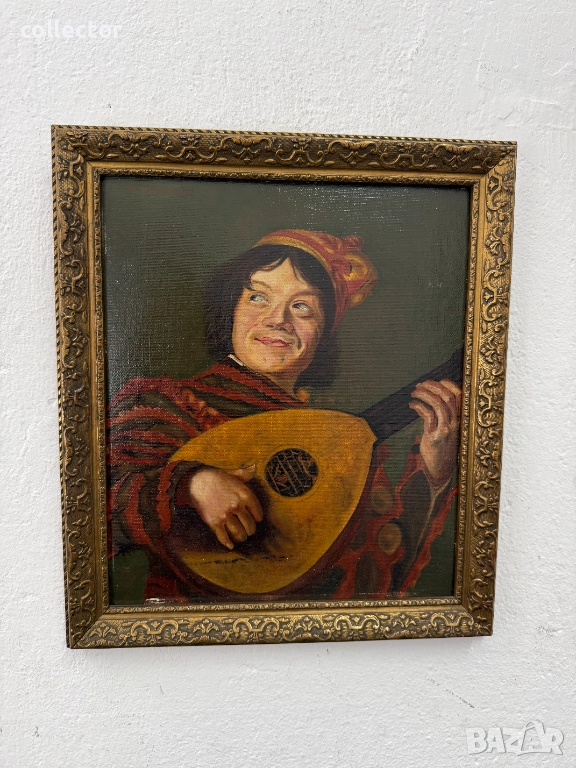 Стара маслена картина - "Шутът с лютня". №7778, снимка 1
