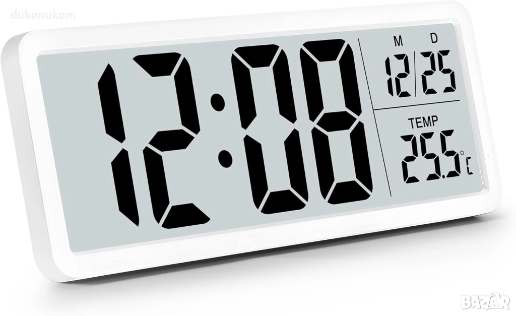 Дигитален стенен часовник, големи цифри, температура, безшумен, снимка 1