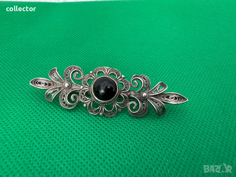 Стара сребърна брошка с камък. №7508, снимка 1