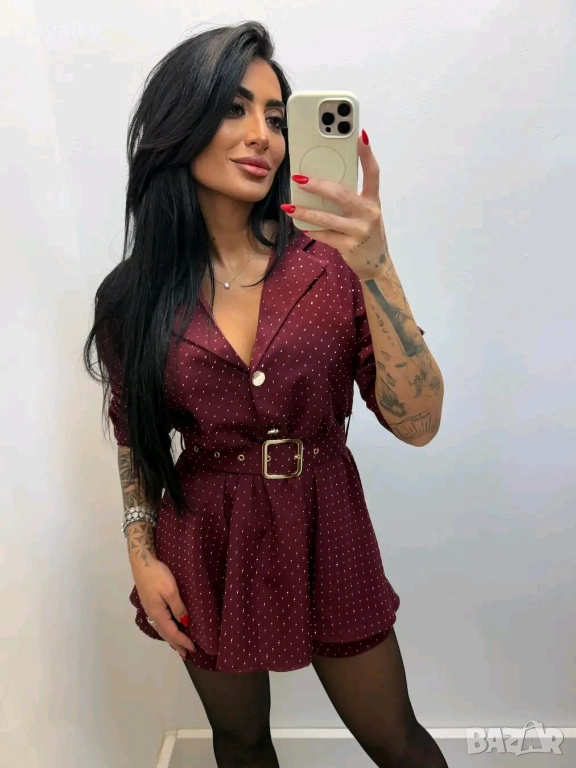 Червен Дамски Гащеризон с Камъни , снимка 1