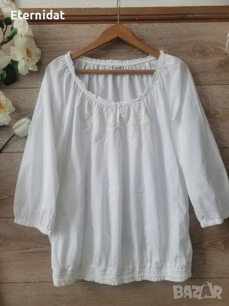 Бяла лятна блуза памучна материя с бродерии ESPRIT , снимка 1