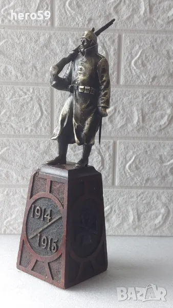 Оригинална бронзова фигура на немски войник от WW1, снимка 1