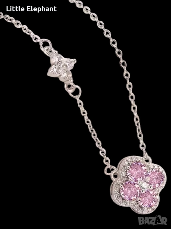 Pre order Изискано сребристо колие „Розов цвят“ – Нежност и блясък,бранд/ново, снимка 1