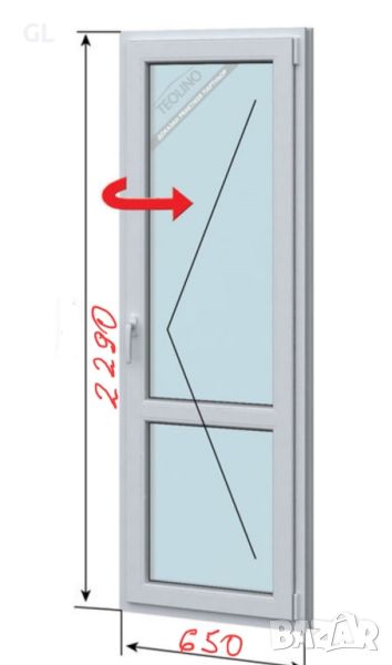 

PVC Балконска врата с каса, дясна 229/65, снимка 1