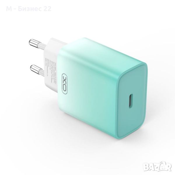 Зарядно за телефон CE18, стенно, PD 30W,  1 x USB-C, бяло/син – XO, снимка 1