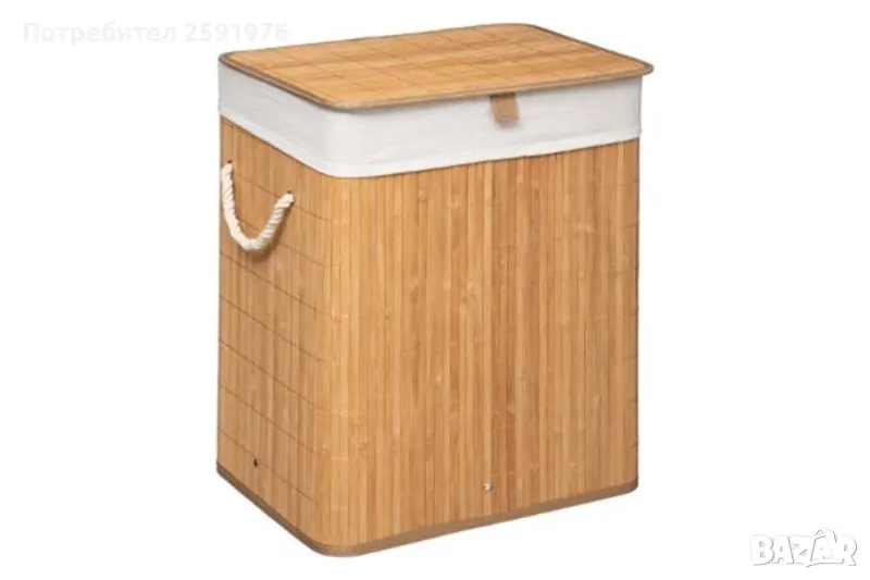 Кош за пране Puzzle-home Laundry, Бамбуково дърво, Натурален, 40x30x50, снимка 1