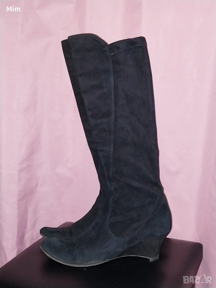 Черни велурени ботуши номер 44 високи 50 см , снимка 1