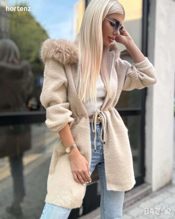 Кашмирена жилетка с качулка и подвижен пух , снимка 1