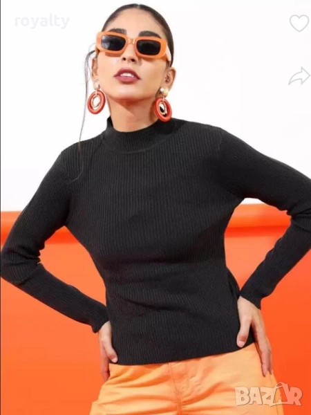 Дамско черно памучно полу поло, снимка 1