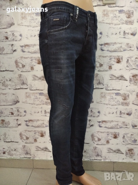 Intelligence- дънки слим, надрани, тъмни индиго, опушени, с еластан, по- къси, снимка 1