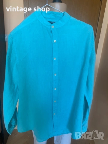 Ленена мъжка риза Yachtpur в цвят тюркоаз, размер L, снимка 4 - Ризи - 53928382