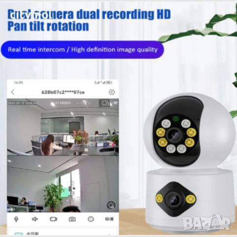 Двойна PTZ Wi Fi камера, Dual  Lens  6 Mpx, Full HD, SD слот, LED и IR диоди, 360°, нощно виждане, снимка 3 - IP камери - 46620547