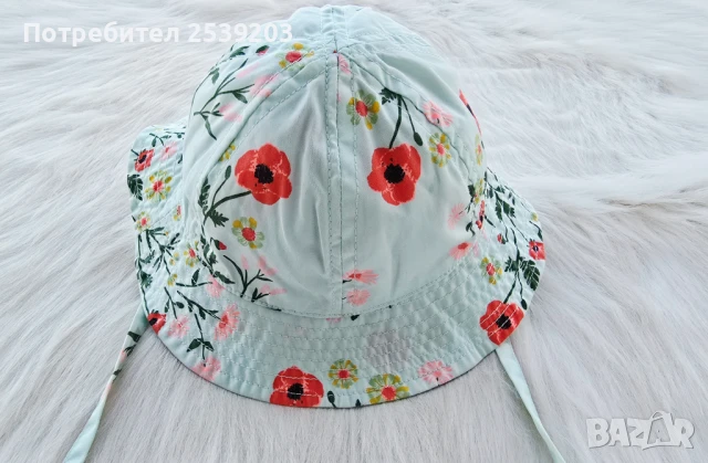 Бебешка шапка с връзки  4-9 месеца , снимка 4 - Бебешки шапки - 51013639