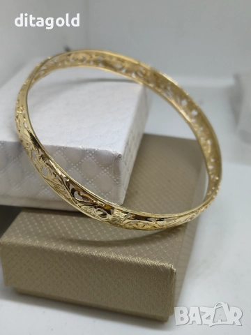 Нова 14К златна твърда гривна, класически модел 13.36 гр , снимка 9 - Гривни - 52703926