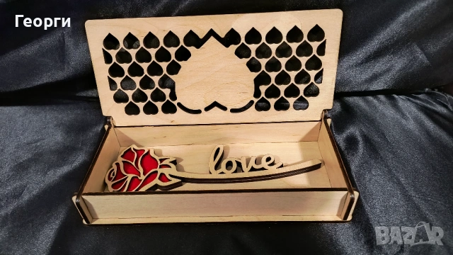 Дървена подаръчна кутия с роза “Love” – ръчна изработка, снимка 5 - Декорация за дома - 53238919
