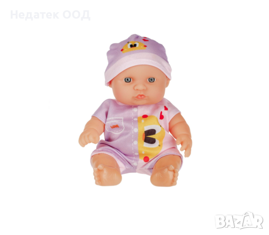 Бебе кукла, с лилав гащеризон, 22 см