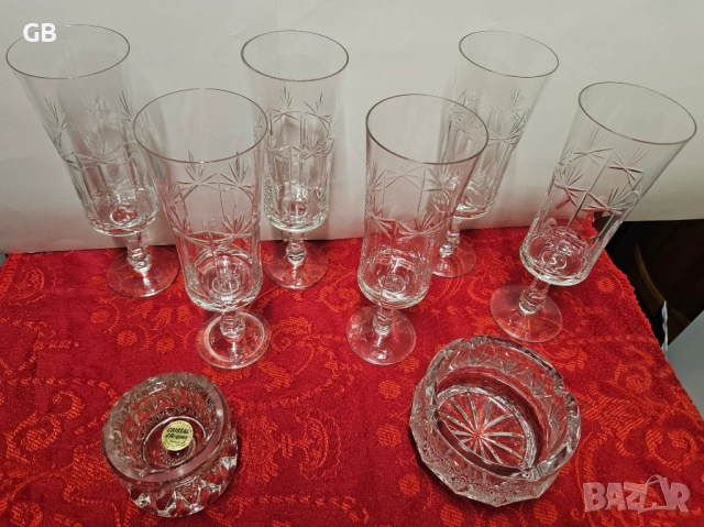 Кристални чаши за шампанско + пепелник + свещник, снимка 9 - Сервизи - 52807543