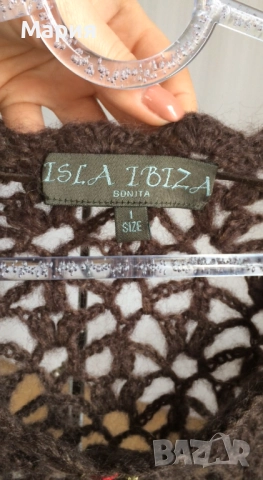 S / M / L Ново Дамско Марково Пончо Isla Ibiza Bonita Плетено Кафяво с ресни, снимка 3 - Блузи с дълъг ръкав и пуловери - 51822349