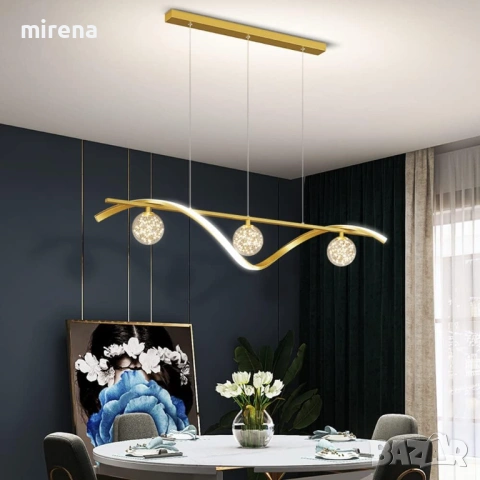 Лампи Nordic Метална лента Висяща лампа ЛЕД LED Димируем полилей Злато, снимка 3 - Лампи за таван - 53420844