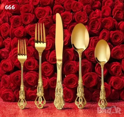 Комплект от 30 части прибори от неръждаема стомана в златен цвят, снимка 3 - Прибори за хранене, готвене и сервиране - 52596372