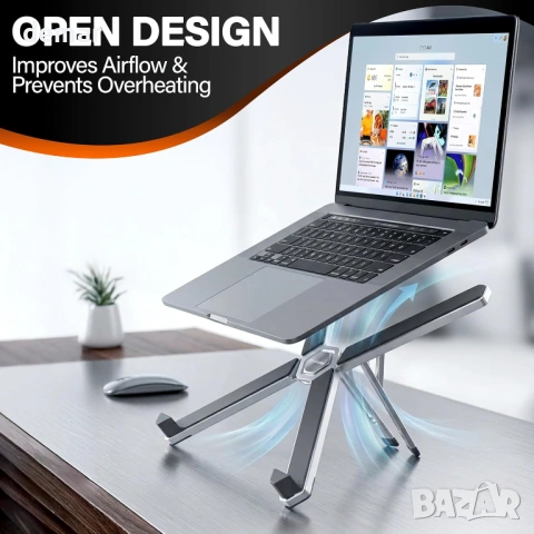 Регулируема стойка за лаптоп 11"–18.4" – Висококачествена ергономична алуминиева, снимка 4 - Други - 53983292