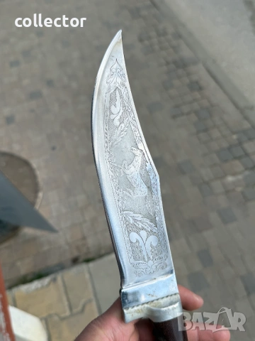 Руски ловен нож с богато гравирано острие. №7977, снимка 8 - Колекции - 53900660