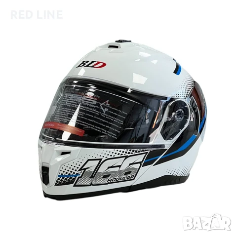 Mодуларна каска за мотор бяло/синьо