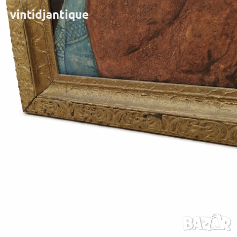 Портрет на Виоланте в златиста масивна декоративна рамка с релефни флорални орнаменти, снимка 4 - Картини - 54113036