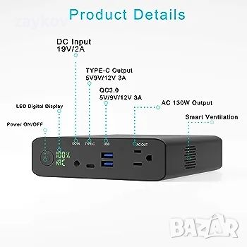 Преносимо зарядно за лаптоп Krisdonia с контакт за променлив ток  27000mAh 130W, снимка 2 - Друга електроника - 46601220