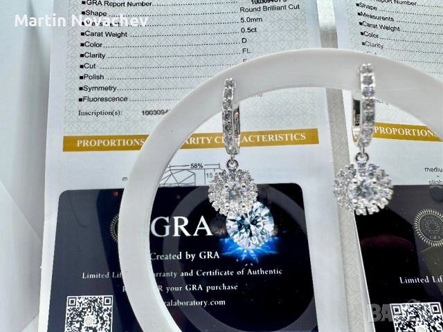 Сребърни обеци с мойсанит (Диамант) 0.5 карата, снимка 3 - Обеци - 52808784