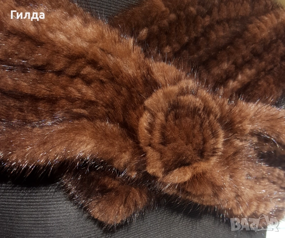 плетен шал естествен косъм норка визон, снимка 2 - Шалове - 52751375