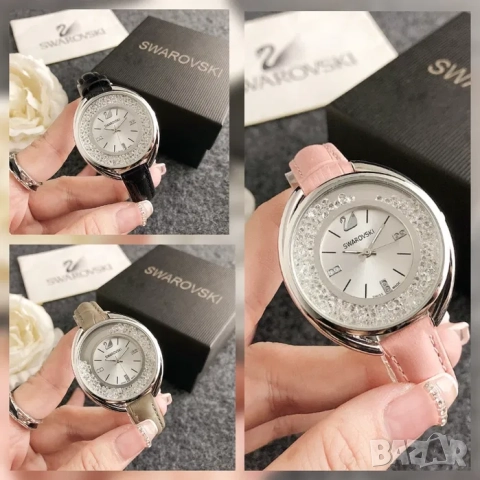 Дамски ръчен часовник Swarovski с кожена верижка и кристали 