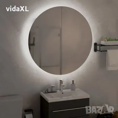 vidaXL Шкаф за баня с кръгло огледало и LED, черен, 54x54x17,5 см(SKU:345588), снимка 3 - Шкафове - 48812830