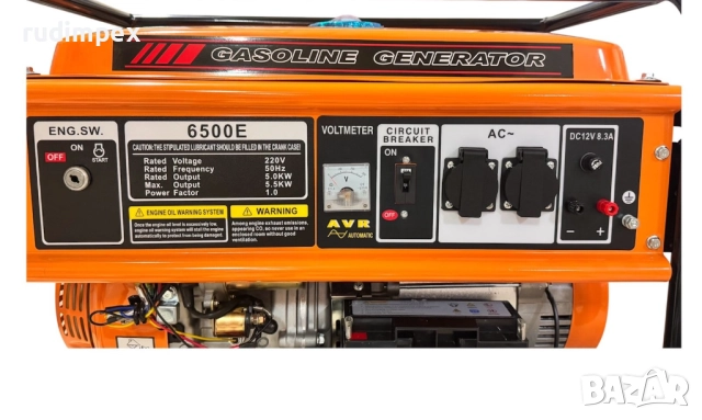 Генератор за ток 5.5 kW, бензинов, монофазен, AVR, електрически стартер, 100% медни намотки, с колел, снимка 8 - Други машини и части - 51967368