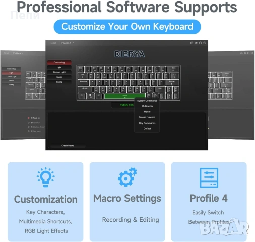 Dierya DK63 Mechanical Keyboard – Черна – Чисто Нова, снимка 2 - Клавиатури и мишки - 53407764