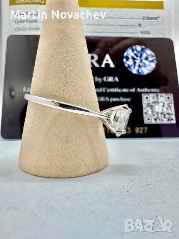 Сребърен пръстен с мойсанит (Диамант) 2 карата, снимка 4 - Пръстени - 51782457